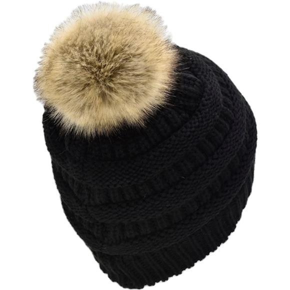 C.C Trendy Warm Soft Stretch Cable Knit Ribbed Faux Fur Pom Pom Fuzzy Sherpa Fle main image 7